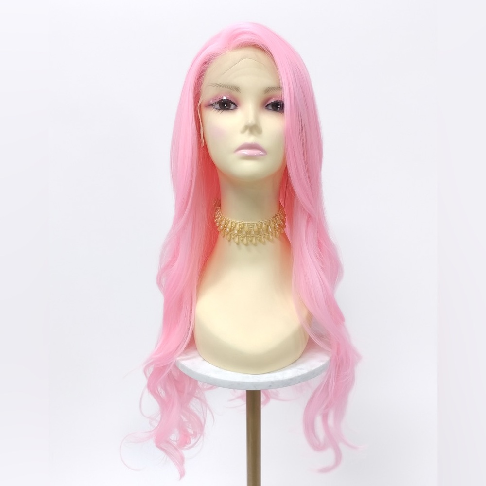 Lace Front Pink Long Straight Wavy Heat Resistant Wig
